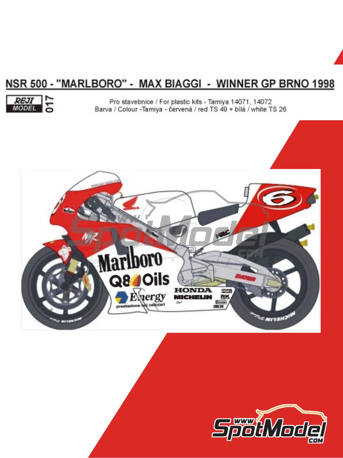 Honda NSR500 sponsored by Marlboro - Brno Formula 1 Grand Prix, Brno Moto  GP Grand Prix 1998. Marking / livery in 1/12 scale manufactured by Reji Mode